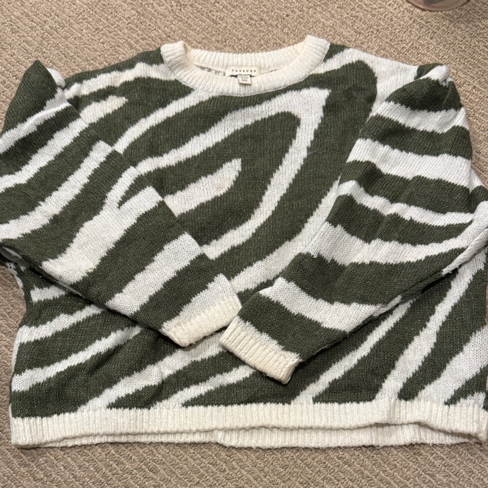 Super fun green zebra print sweater TOPSHOP